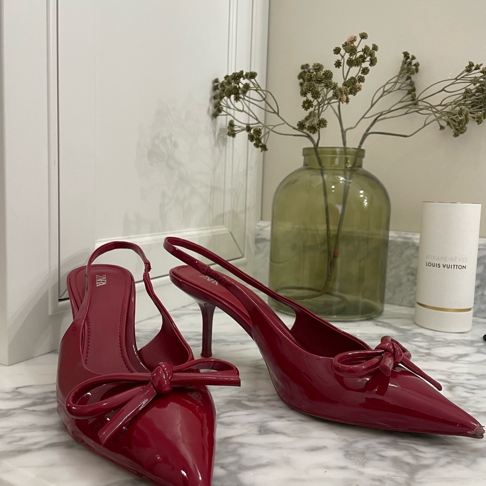 Zara Glossy Red Bow Heels